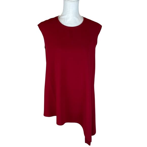 Anne Klein Womens Red Asymmetrical Top Size 10 Capsule Lagenlook Office Career - Picture 1 of 7